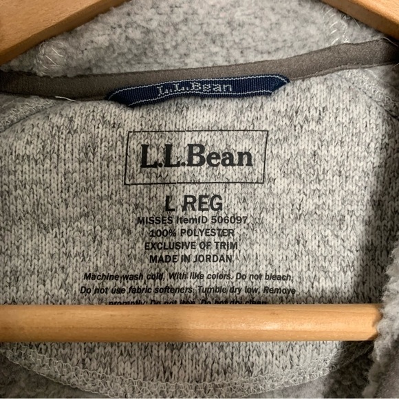Ll Bean Womens Sweater Fleece Hooded 1/2 Button Jacket size Large Gray Pullover - Picture 8 of 9